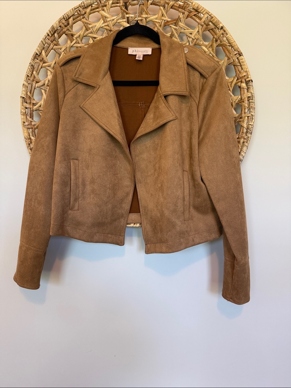 Philosophy soft faux suede moto jacket in camel - Picture 6 of 13